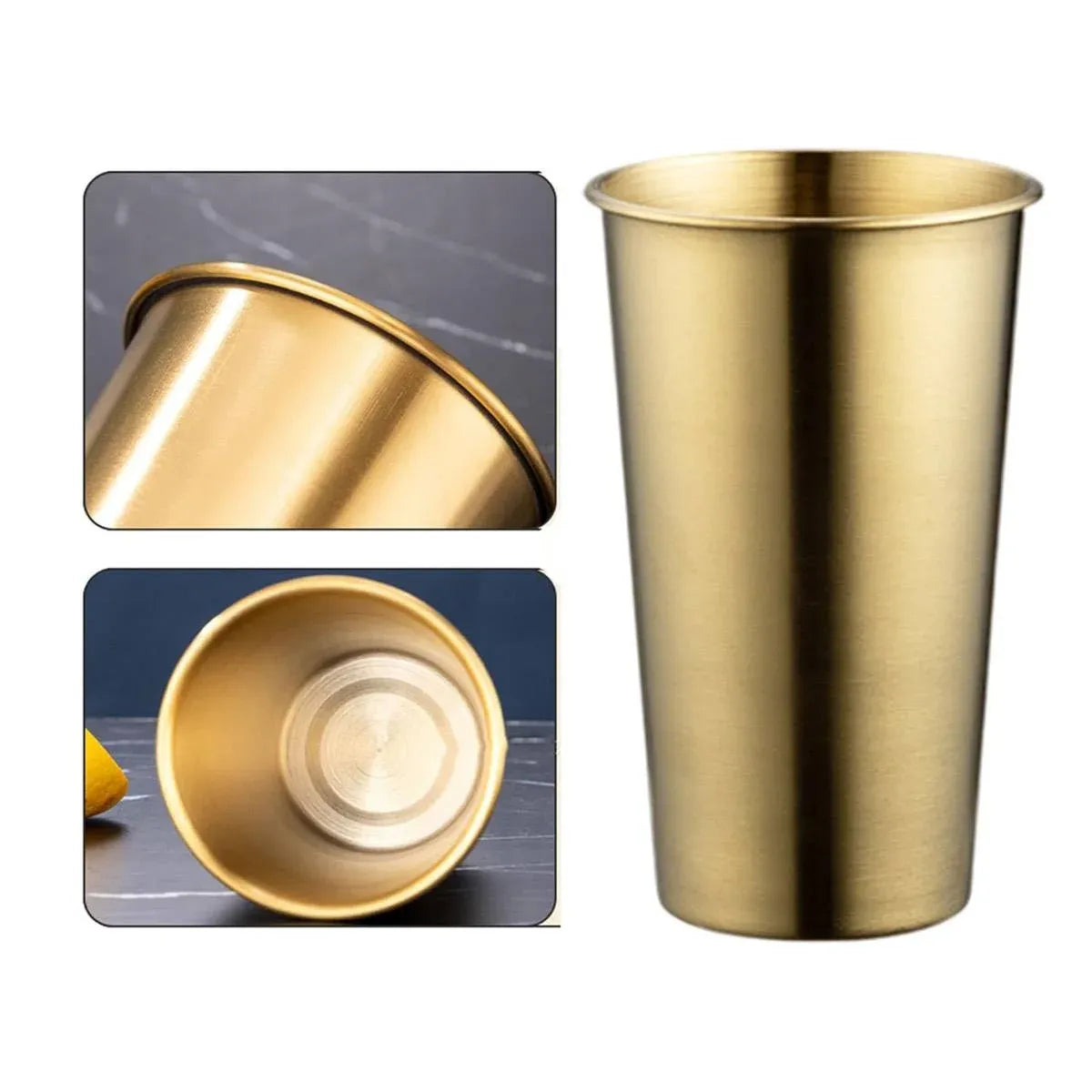 Stainless Steel Cup Set 6pcs Gold 400ml Curled Lip 304 Cold Drink Pint