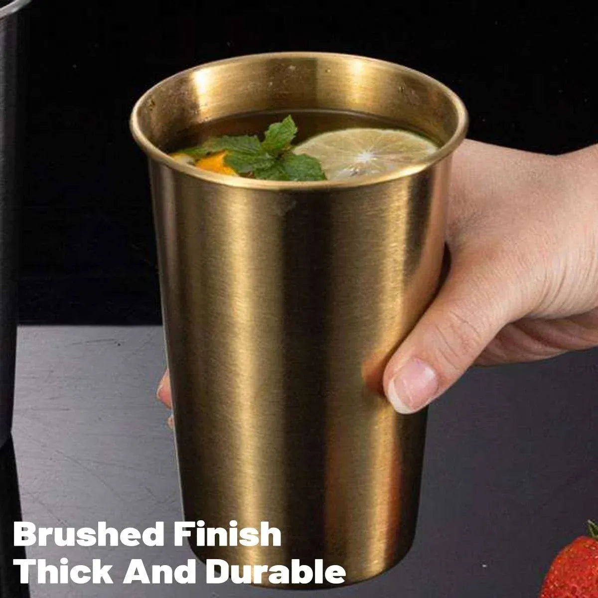 Stainless Steel Cup Set 6pcs Gold 400ml Curled Lip 304 Cold Drink Pint