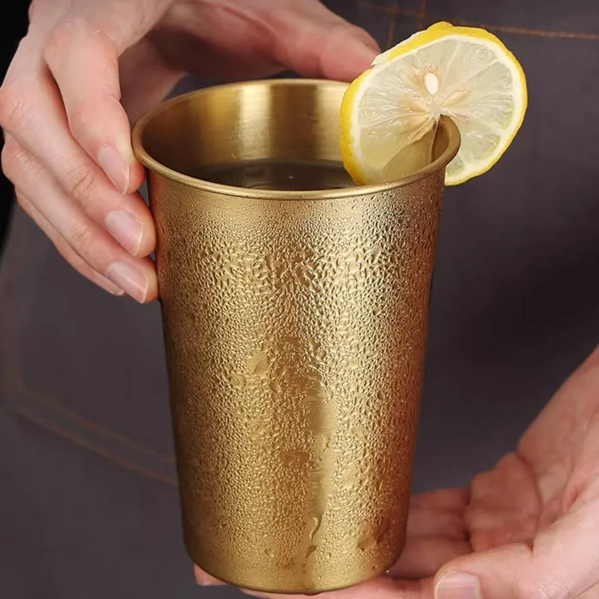 Stainless Steel Cup Set 6pcs Gold 400ml Curled Lip 304 Cold Drink Pint