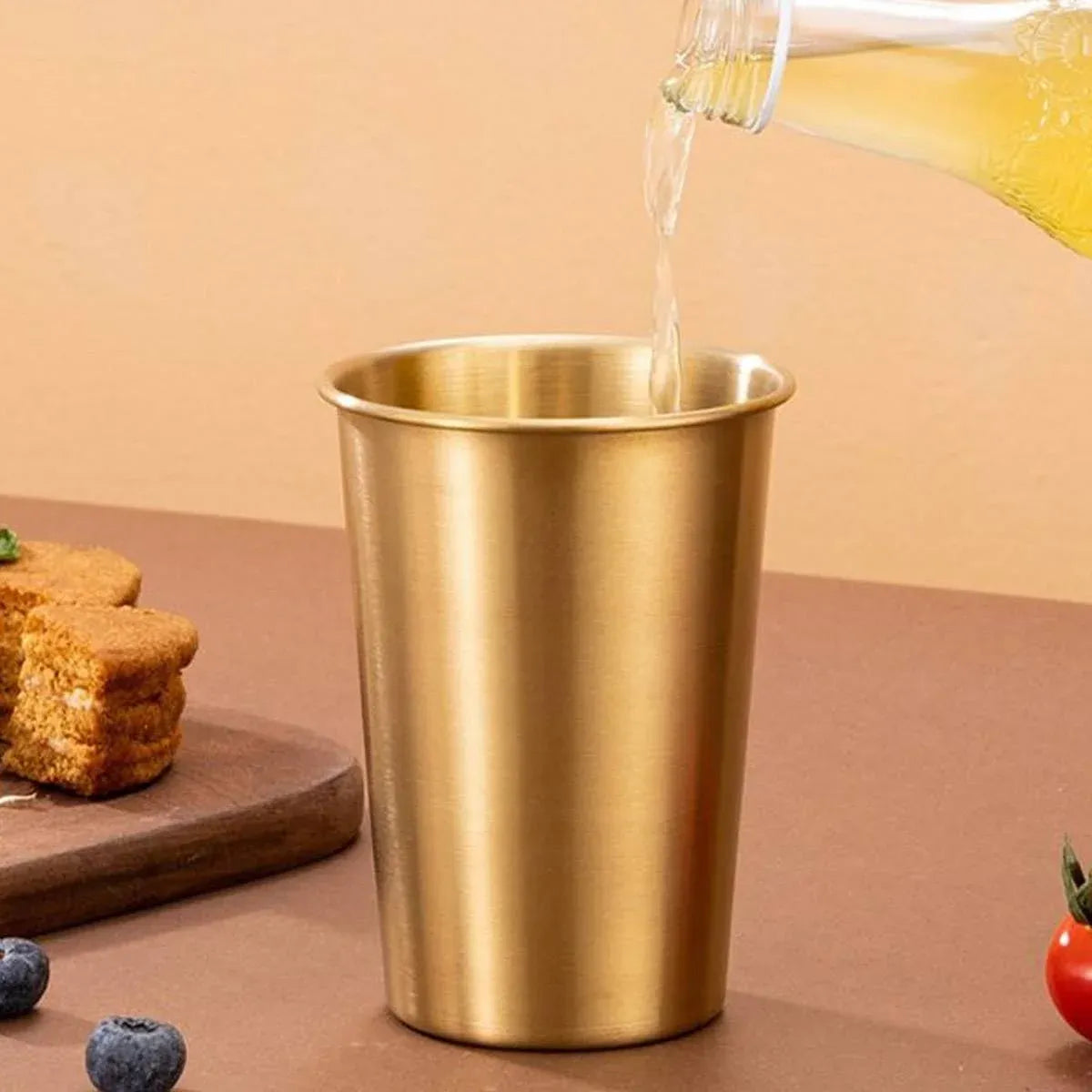 Stainless Steel Cup Set 6pcs Gold 400ml Curled Lip 304 Cold Drink Pint