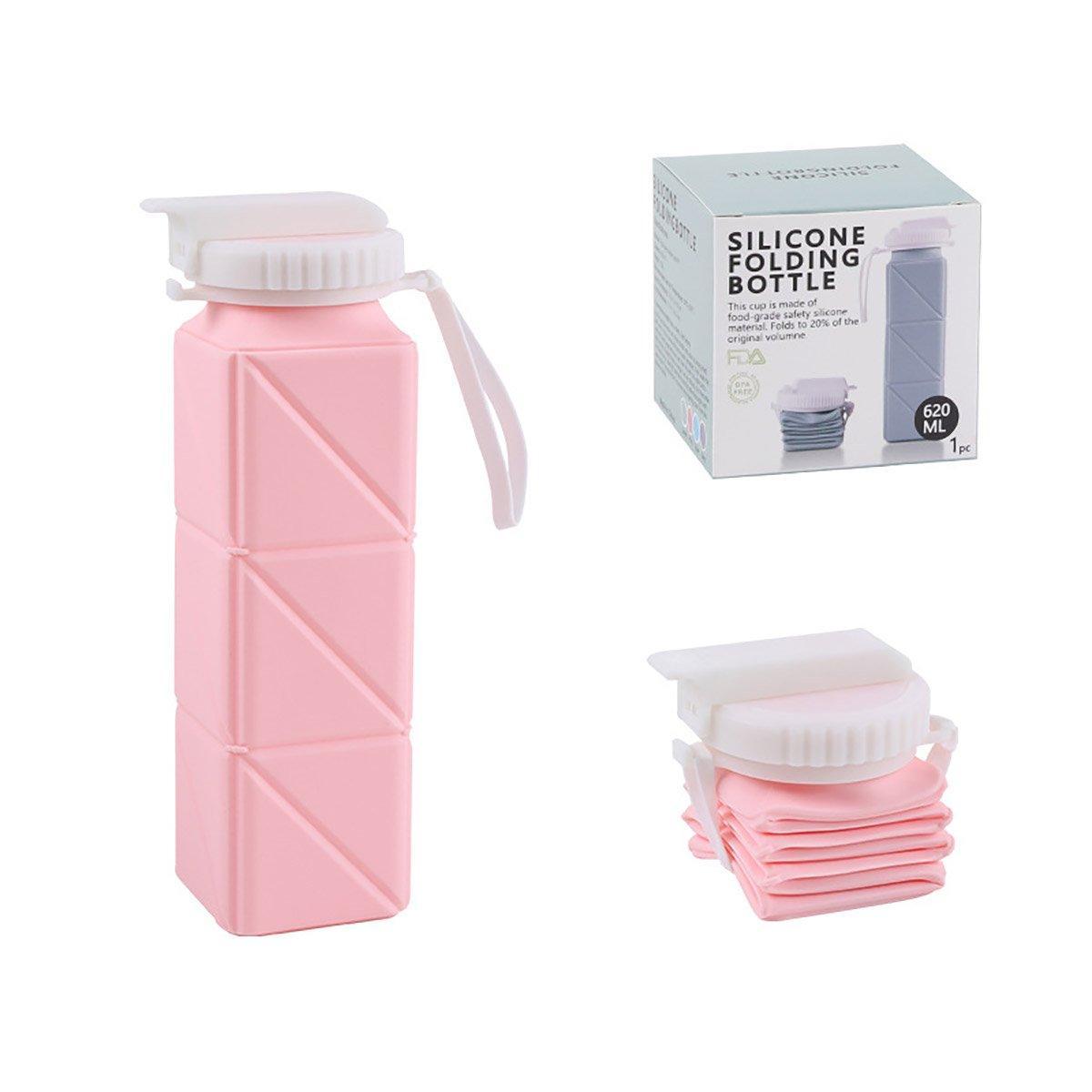 620ml Silicone Folding Water Bottle Food Grade Outdoor Sports Kettle High Temp - Green