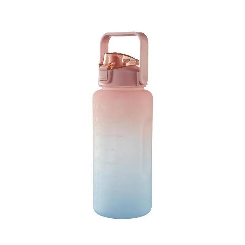 2L Large Water Bottle Straw Time Gradient Cup Fitness Jugs Sport Gym Training - Pink