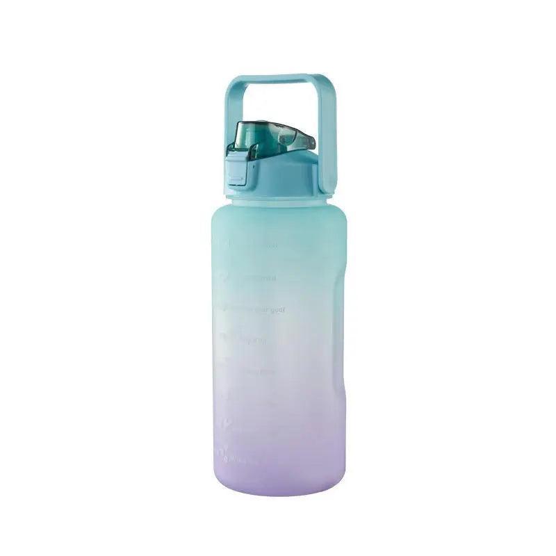 2L Large Water Bottle Straw Time Gradient Cup Fitness Jugs Sport Gym Training - Pink