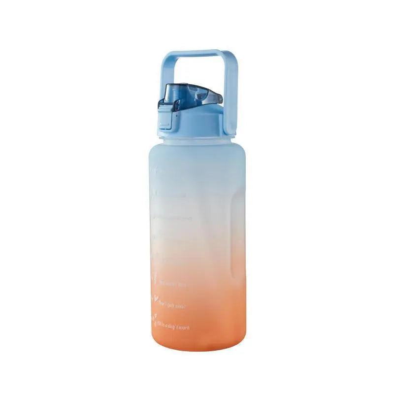 2L Large Water Bottle Straw Time Gradient Cup Fitness Jugs Sport Gym Training - Pink