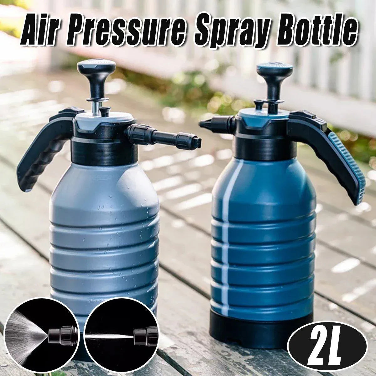 Pressure Pump Spray Bottle 2L Easy Pump Adjustable Nozzle Garden Watering Flower - Grey