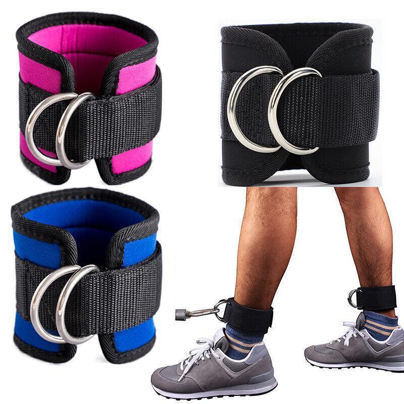 2PCS Weight Lifting Ankle D-Ring Strap Pulley Cable Kickbacks Attachment Gym Leg - Blue