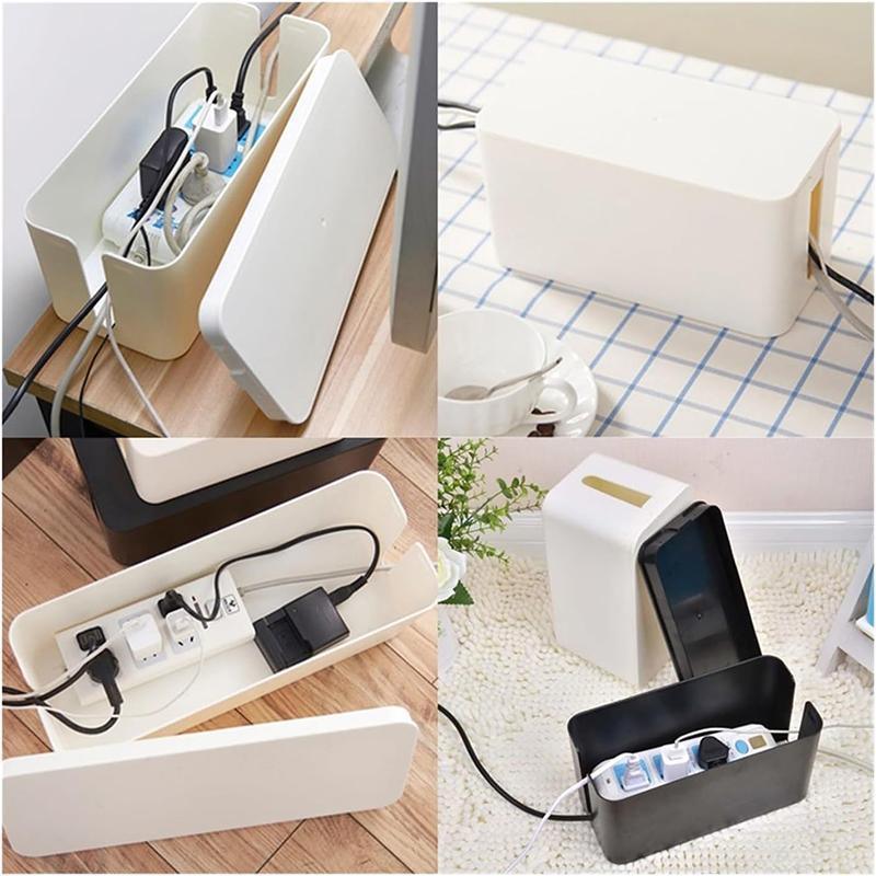 Large Cable Wire Storage Box Case Cord Management Socket Tidy Organizer with Lid - White S