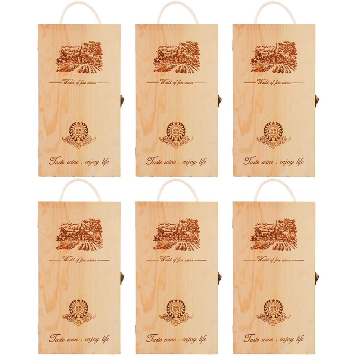 6pcs Red Wine Wooden Gift Box Packaging Storage Box for Wine Bottle Gifts - Double clamshell
