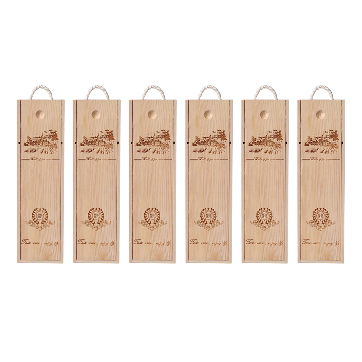 6pcs Red Wine Wooden Gift Box Packaging Storage Box for Wine Bottle Gifts - Single pull-out