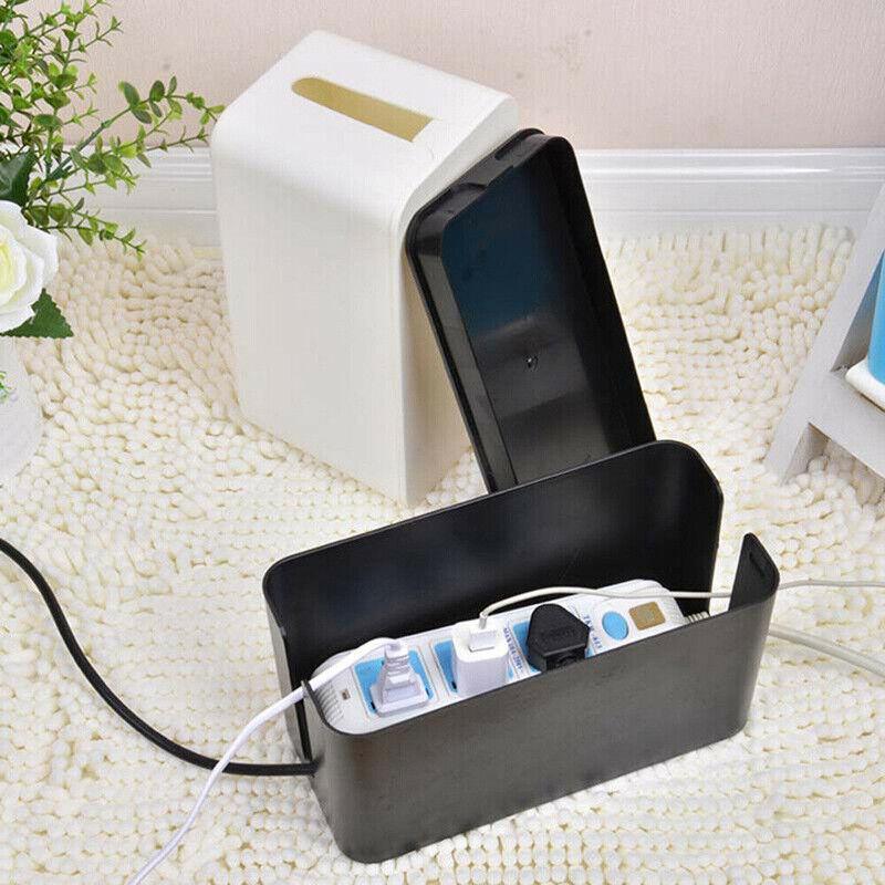 Large Cable Wire Cord Storage Box Case with Lid for Power Board and Device Charging - White