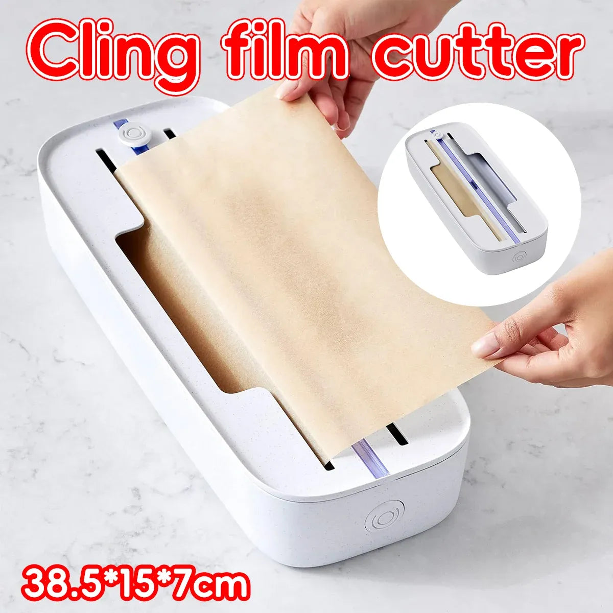 Kitchen Plastic Wrap Cutter Cling Film Dispenser Box ABS White 38.5 x 15 x 7cm
