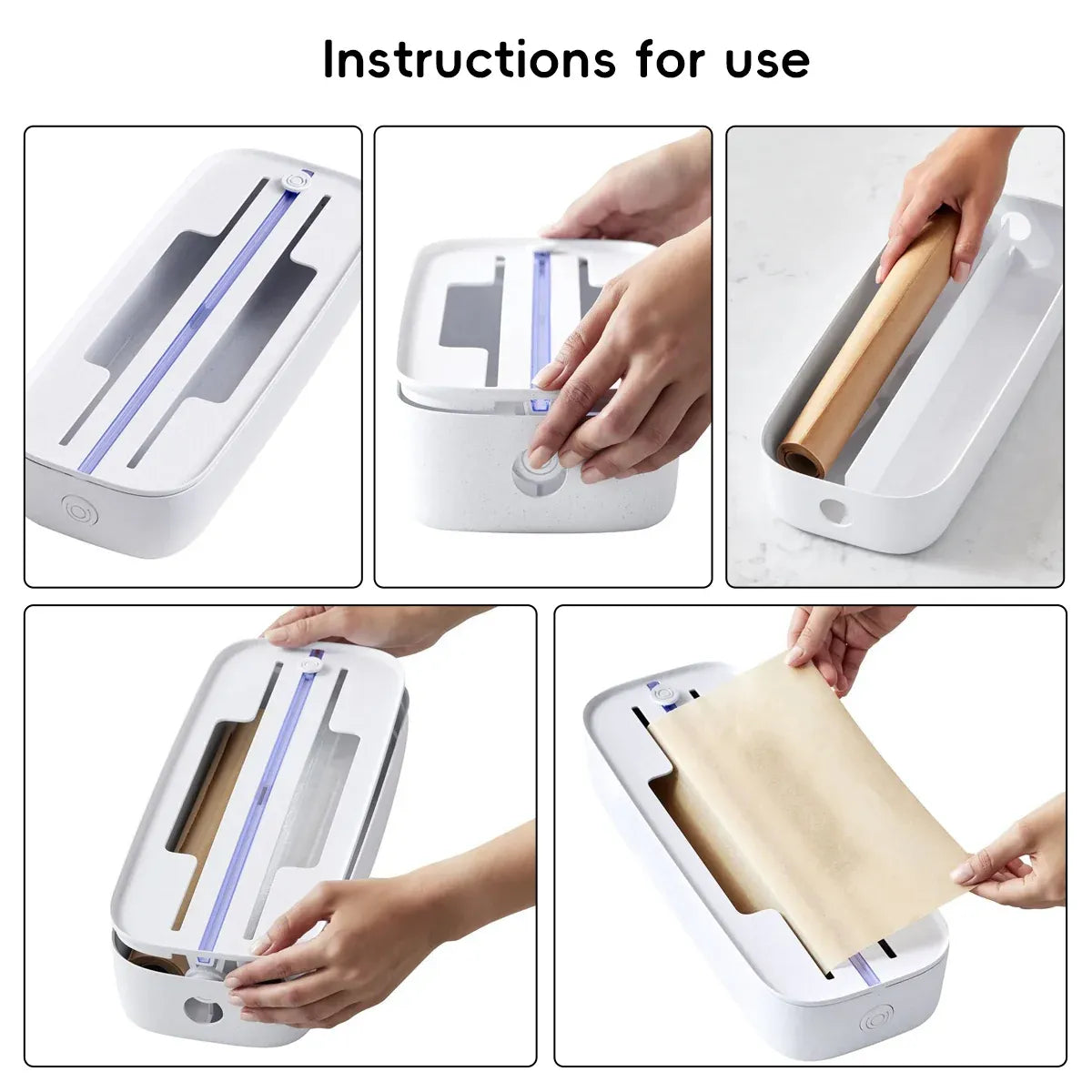 Kitchen Plastic Wrap Cutter Cling Film Dispenser Box ABS White 38.5 x 15 x 7cm
