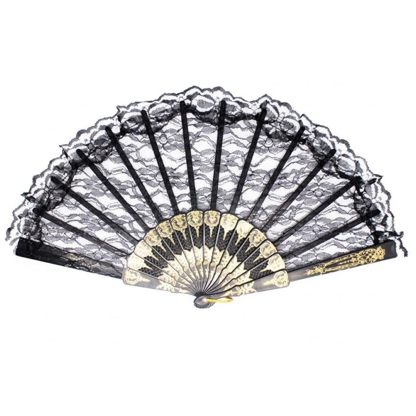 Lace Folding Hand Fan Bridal Wedding Party Spanish Costume Accessory - Black