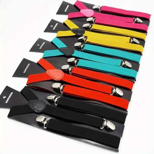 2x Mens Suspenders Braces Adjustable Strong Clip On Elastic Formal Wedding Slim - Assorted Colour Pack