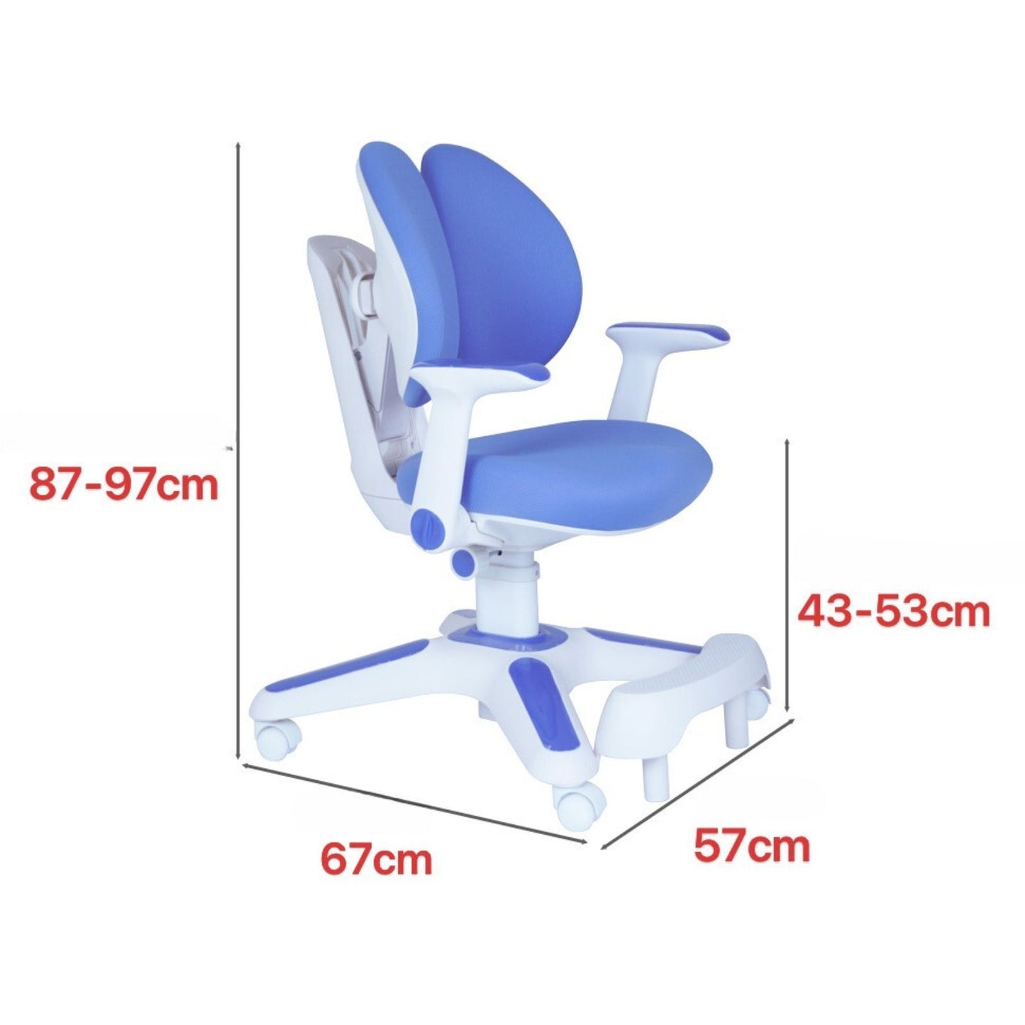 Ergonomic Children Kids Study Chair Set of 2 Height Adjustable - Blue