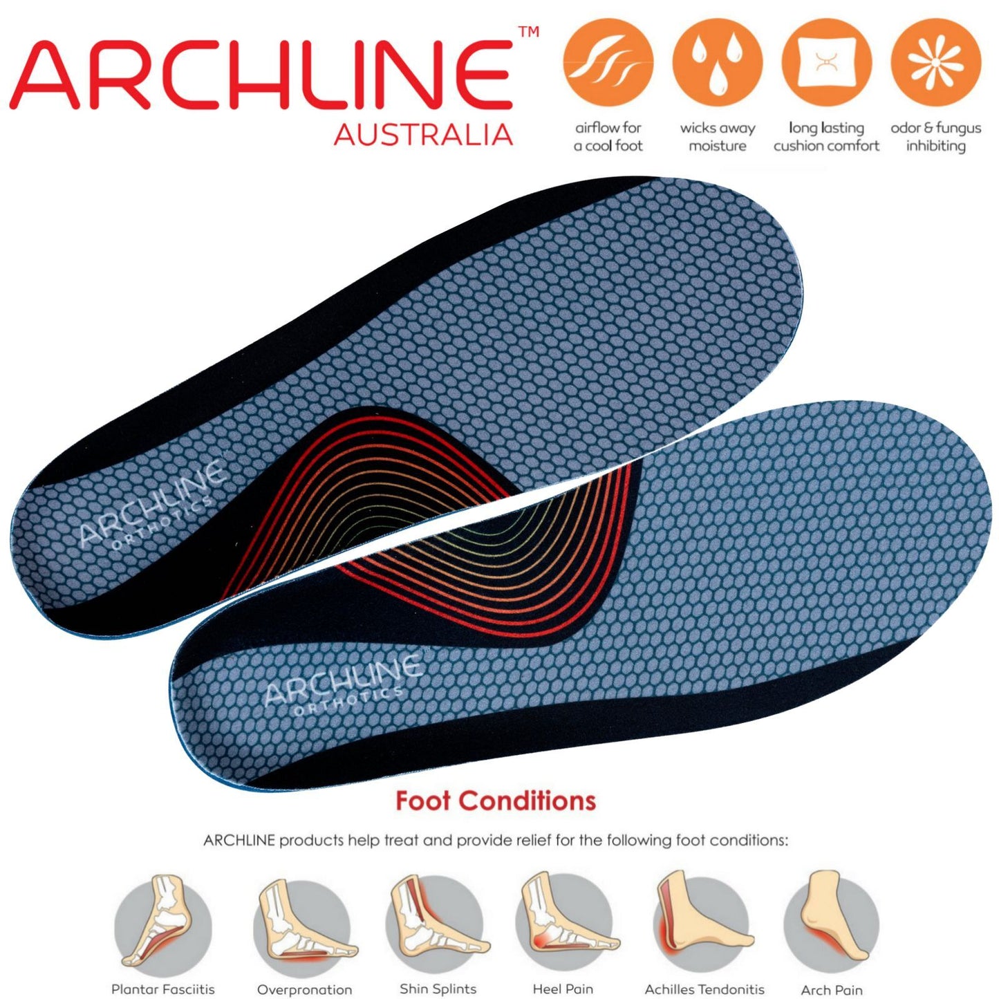 ARCHLINE Orthotics Insoles Balance Full Length Arch Support Pain Relief - EUR 44