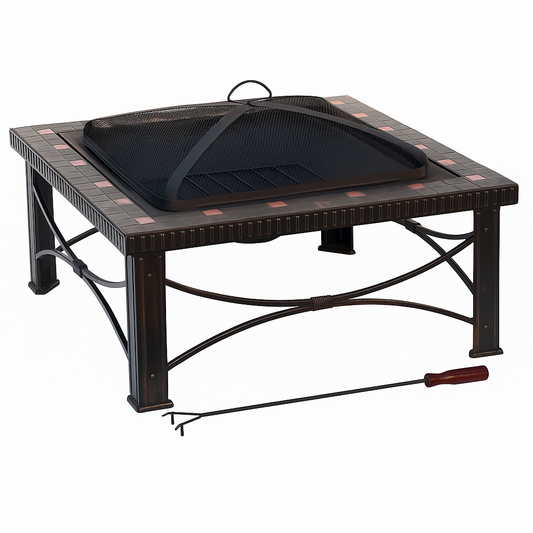 30" Square Slate Tile Fire Pit Outdoor Patio Heater Fireplace