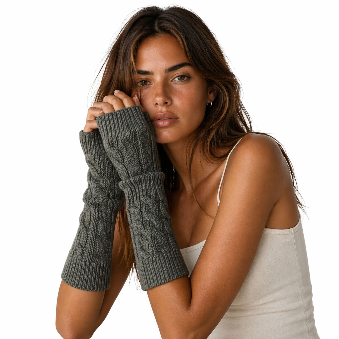 Womens Fingerless Arm Warmers Knitted 20cm Short Gloves Winter  -  Random Colour