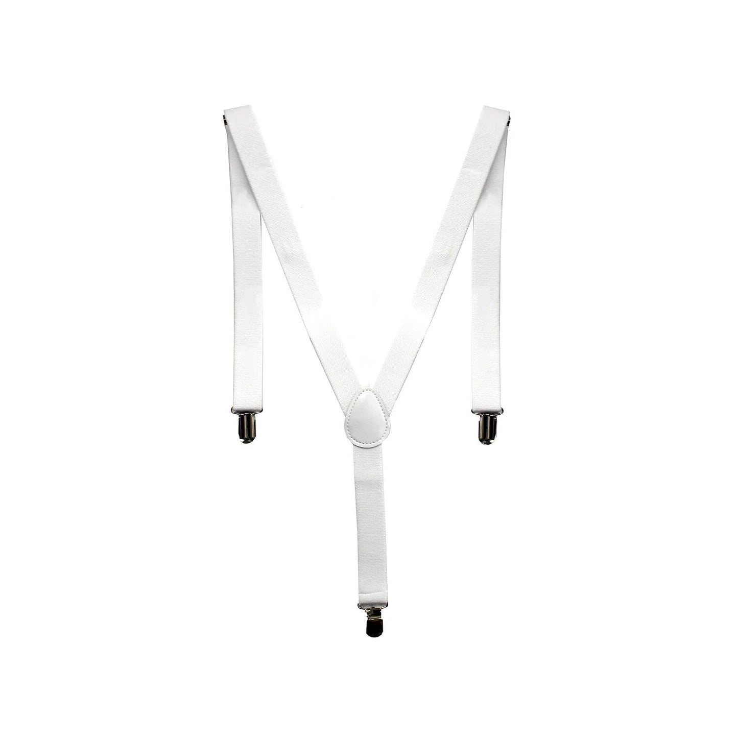 Mens Suspenders Braces Adjustable Strong Clip On Elastic Formal Wedding Slim - White