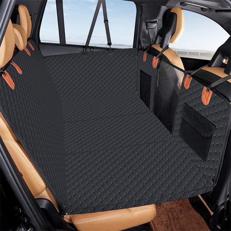 Black PawfectFriend Hard Bottom Car Back Seat Extender & Hammock for Dogs – 63x132cm Waterproof, Heavy-Duty Pet Seat Protector