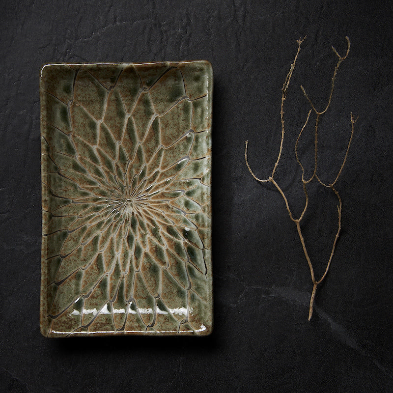 Sushi Plate 22cm Forest Green Net Design