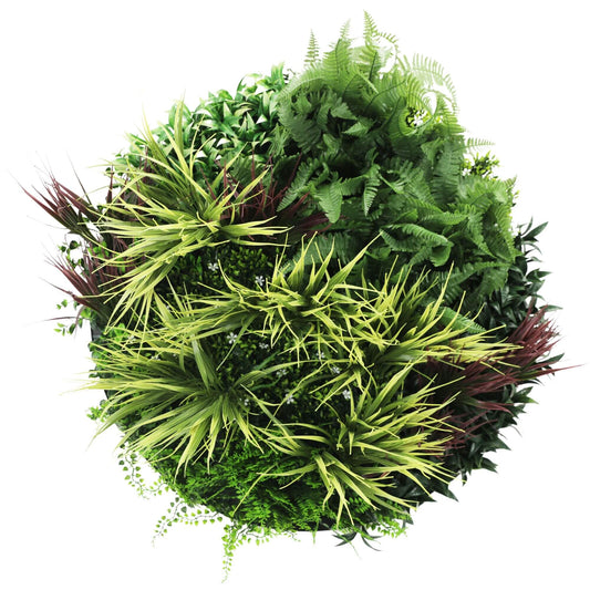 Slimline Artificial Green Wall Disc Art 80cm Grassy Fern UV Resistant (White)