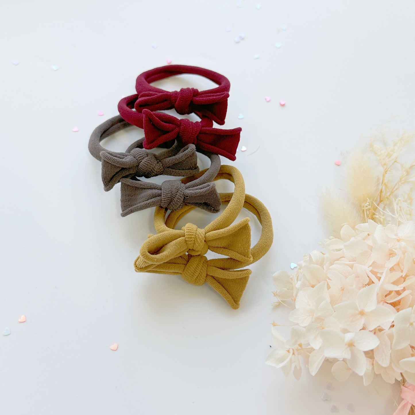 Handmade Simple Bow metal free hair ties -Mustard - 1 Pairs - Mustard