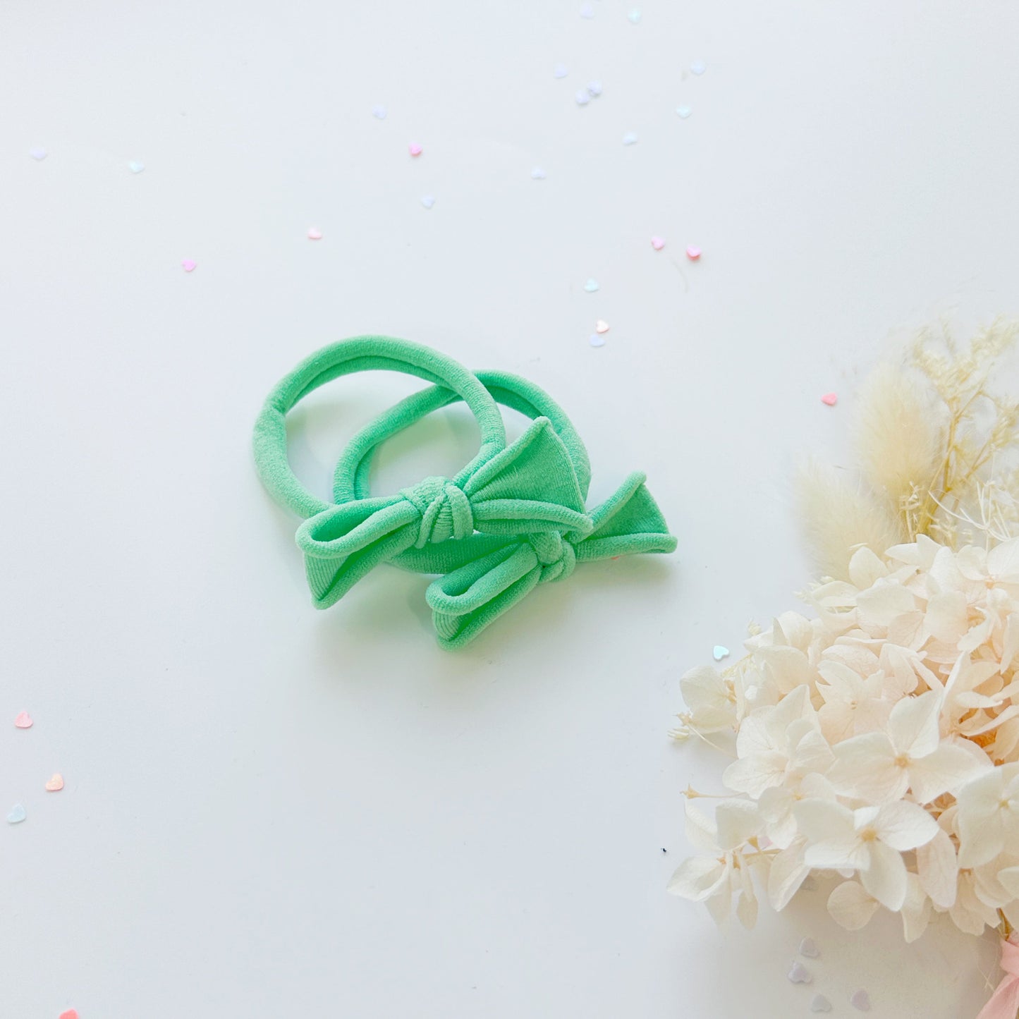 Handmade Simple Bow metal free hair ties -Sky - 3 Pairs Sky