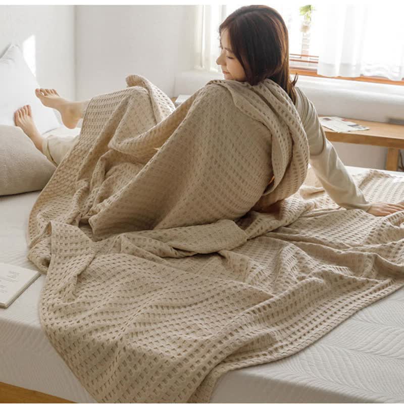 Cotton Waffle Blanket - Air Conditioning Blanket/Throw/Summer Quilt, 150*200cm,Light Green
