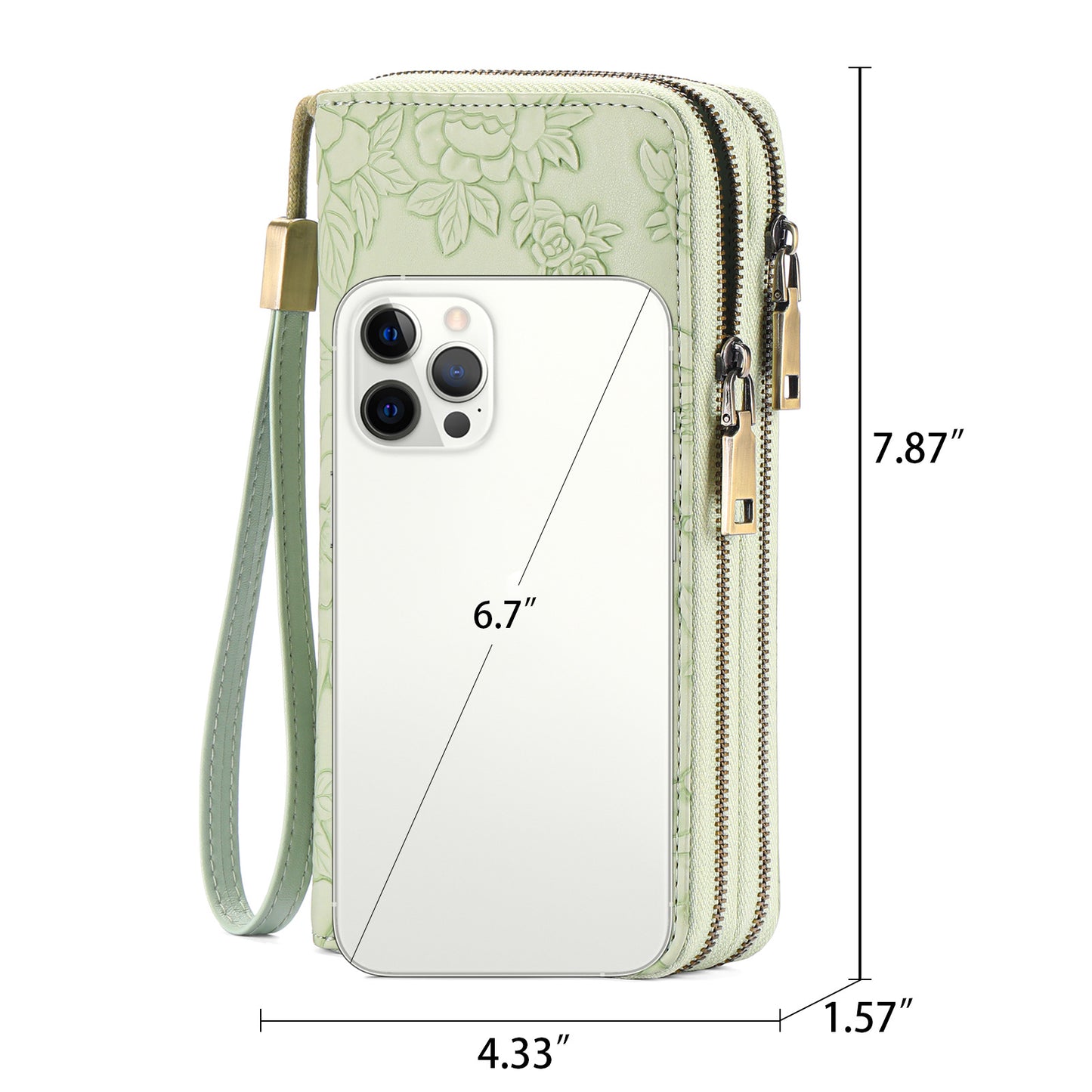 Women's Large Capacity Double Zip Wallet Clutch | PU Leather Floral Embossed Wristlet | Phone Holder with 24 Card Slots - Purple