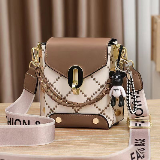 Coffee Stylish Korean Minimalist Crossbody Bag - Elegant Small Square Shoulder Bag with Phone Pocket