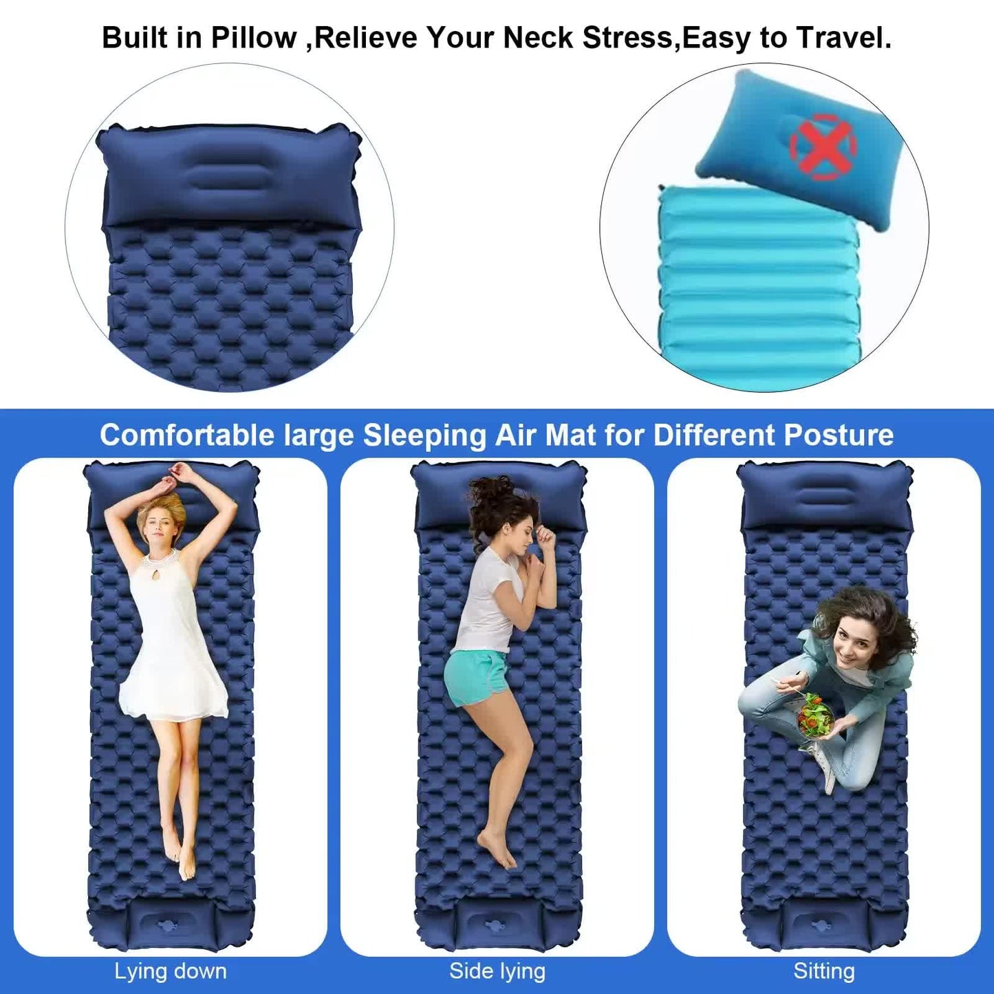 Green Portable Outdoor Inflatable Mat - Foot-Operated Camping Sleeping Pad
