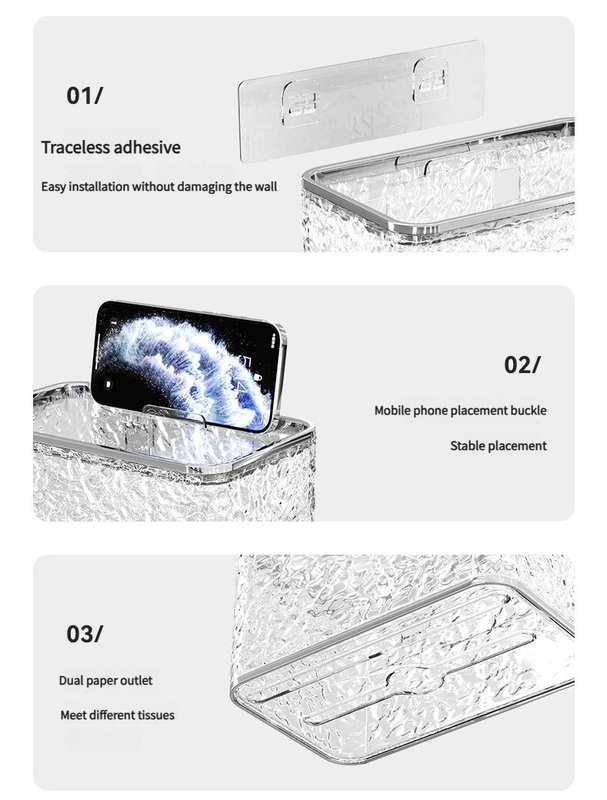 2PCS Stylish Double-Layer Transparent Wave-Textured Tissue Box Holder - Stylish Bathroom Storage