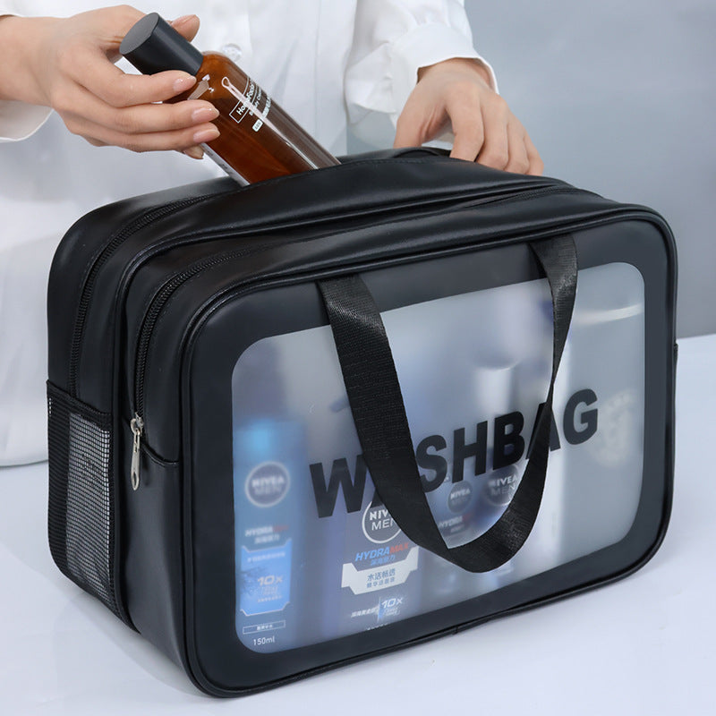 2PCS Dual-Layer Transparent PU Cosmetic Pouch - Wet and Dry Separation, Large size(31*15*20cm)- Pink