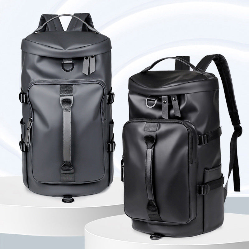 Grey Large Capacity Men's Travel Backpack with Shoe Compartment - Water-Resistant Coated Fabric Business Weekender Bag - Casual Duffel Backpack with Dry-Wet Separation for Gym, Hiking, and 14-Inch Laptop