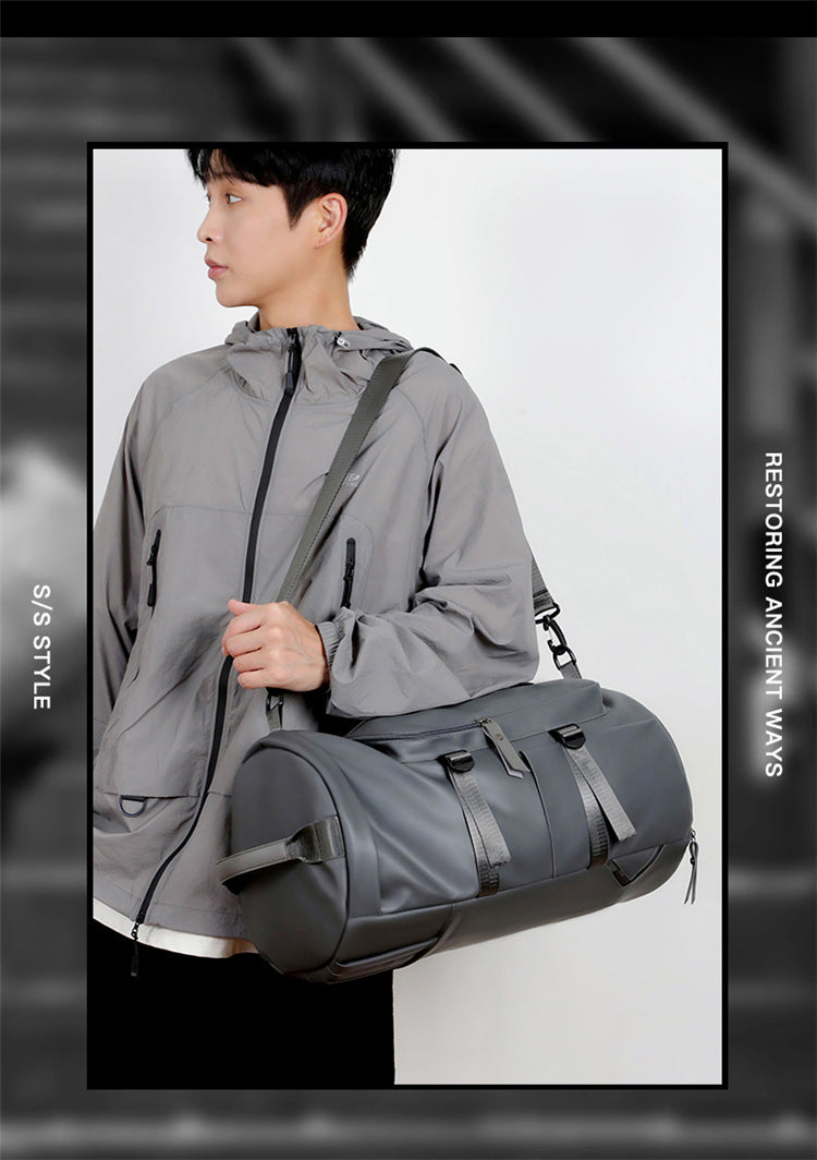 Grey Large Capacity Men's Travel Backpack with Shoe Compartment - Water-Resistant Coated Fabric Business Weekender Bag - Casual Duffel Backpack with Dry-Wet Separation for Gym, Hiking, and 14-Inch Laptop