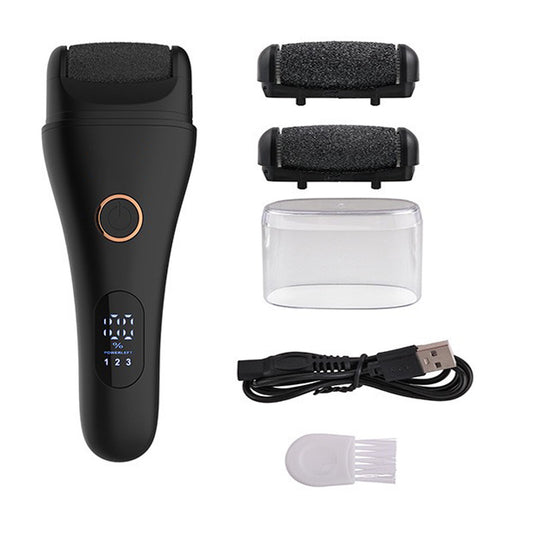 Black Professional Electric Foot Callus Remover - Rechargeable Pedicure Tool with 3 Adjustable Speeds, Smart LED Display, and 3 Replaceable Grinding Heads for Smooth Feet