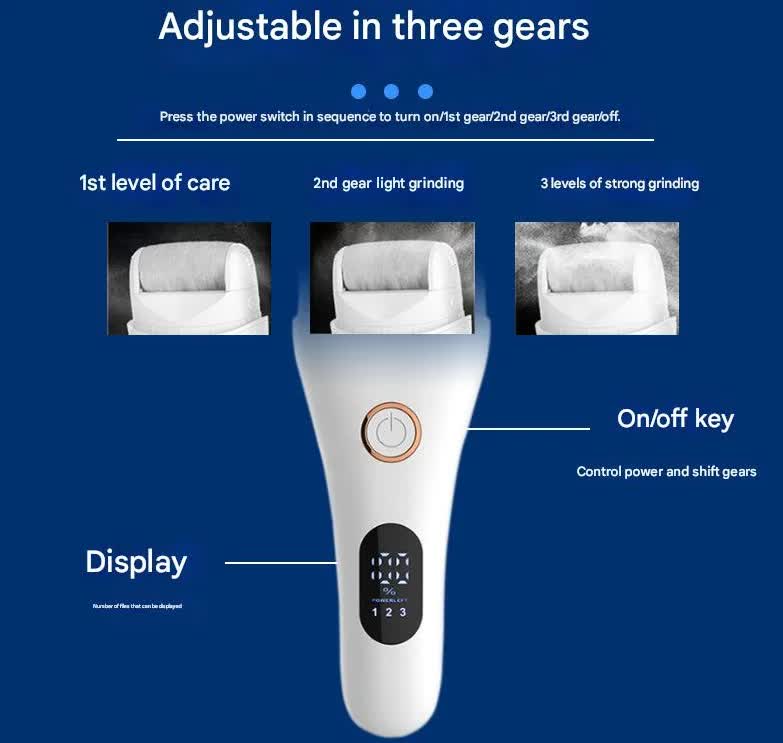 Black Professional Electric Foot Callus Remover - Rechargeable Pedicure Tool with 3 Adjustable Speeds, Smart LED Display, and 3 Replaceable Grinding Heads for Smooth Feet