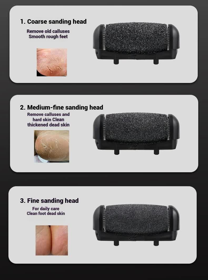 Black Professional Electric Foot Callus Remover - Rechargeable Pedicure Tool with 3 Adjustable Speeds, Smart LED Display, and 3 Replaceable Grinding Heads for Smooth Feet