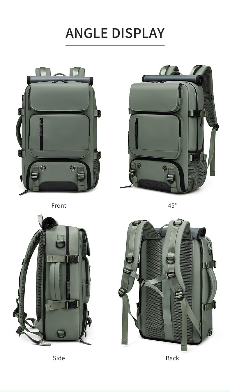 Green Large Capacity 16-Inch Laptop Travel Backpack - Anti-Theft Professional Business Bag with Spring Buckle - Durable Oxford Cloth Outdoor Rucksack for Men and Women