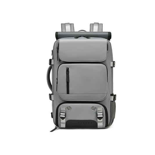 Grey Large Capacity 16-Inch Laptop Travel Backpack - Anti-Theft Professional Business Bag with Spring Buckle - Durable Oxford Cloth Outdoor Rucksack for Men and Women