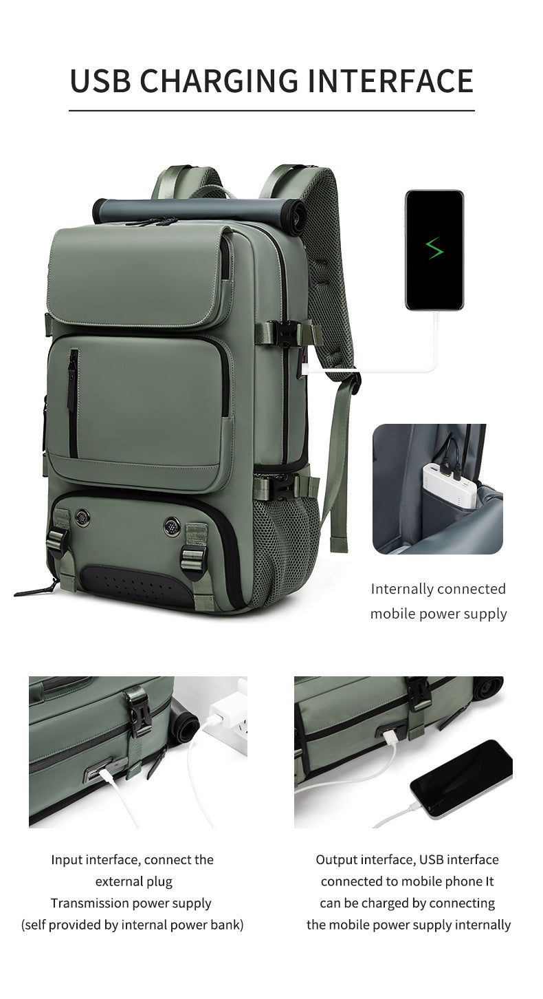 Grey Large Capacity 16-Inch Laptop Travel Backpack - Anti-Theft Professional Business Bag with Spring Buckle - Durable Oxford Cloth Outdoor Rucksack for Men and Women