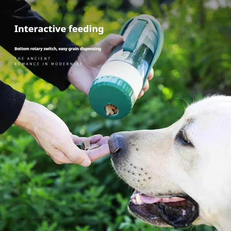 Green 2-in-1 Portable Dog Water Bottle and Food Container - Leaf-Shaped Silicone Travel Bowl for Pets, Leak-Proof Outdoor Dispenser for Walking, Hiking and Traveling, 330ml Capacity