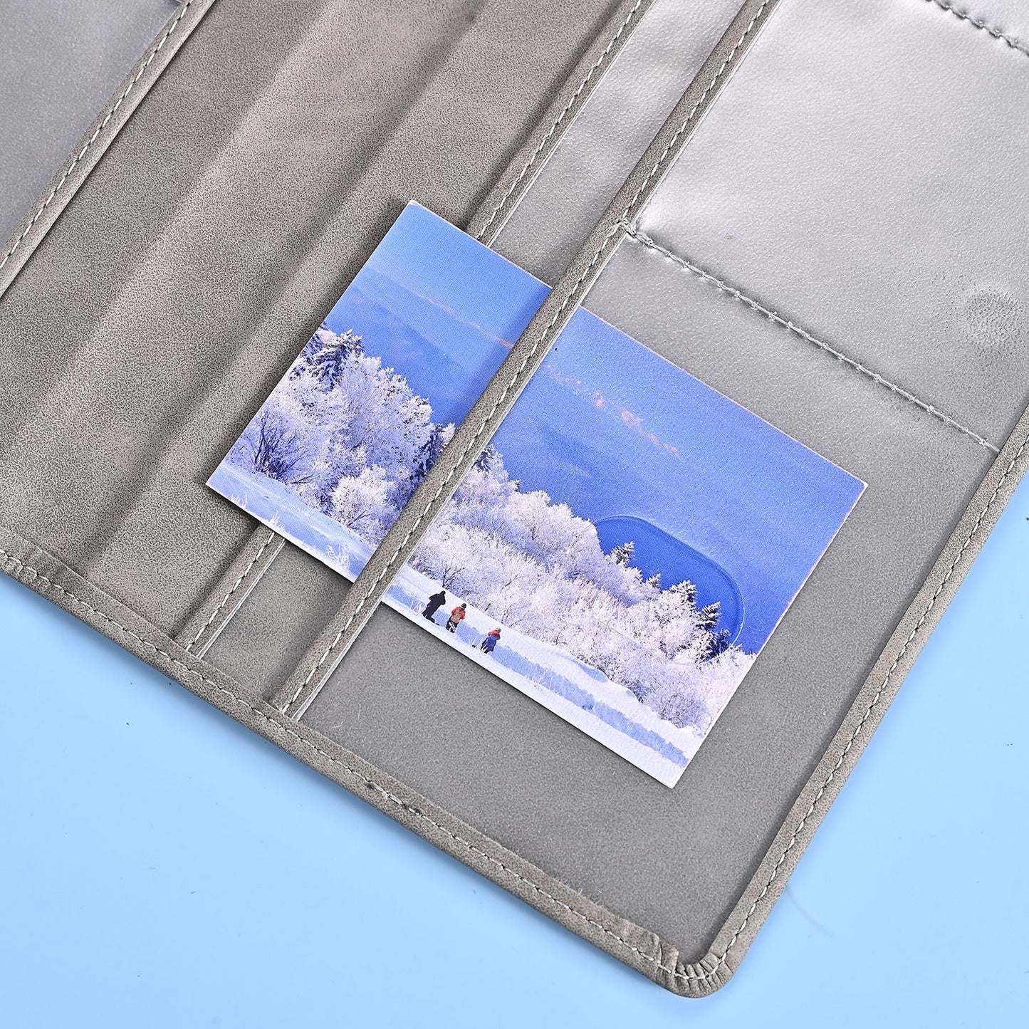 3 Pcs Premium PU Leather Car Registration and Insurance Holder - Slim Auto Document Organizer, Driver's License Wallet and Travel Passport Folder - Sky Blue