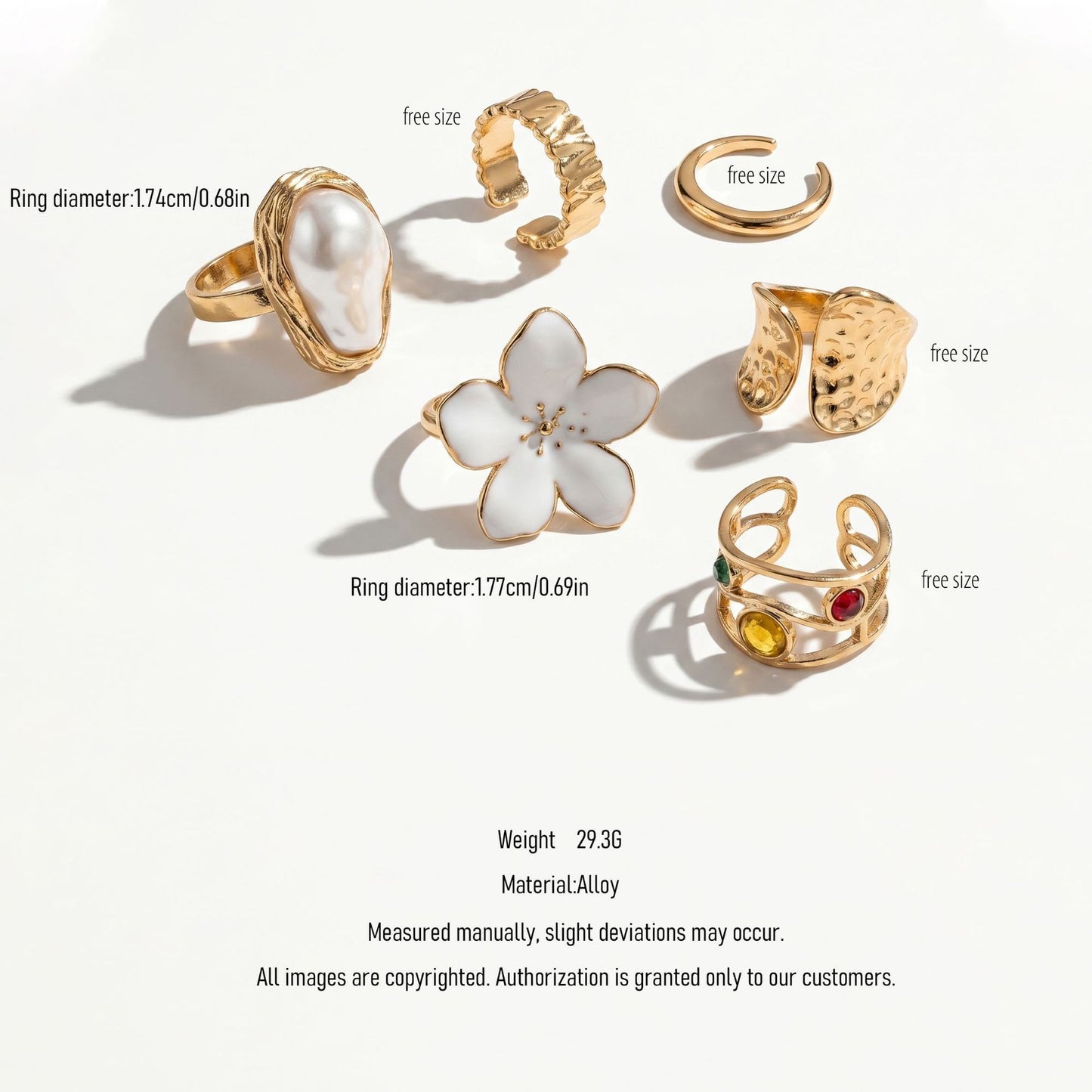 6 Piece Baroque Pearl Flower Ring Set with Gift Jewelry Box - Adjustable Open Rings, Statement Fashion Jewellery, Vintage Inspired Design, Gift Ready Accessory Set for Women