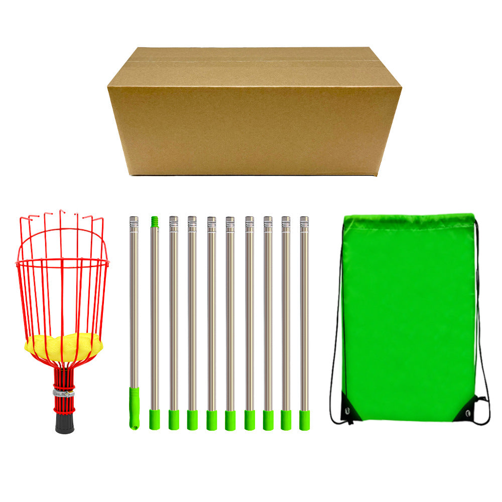 Fruit picking tool with telescopic pole - stainless steel fruit picking pole, high altitude tree fruit picking tool 4m