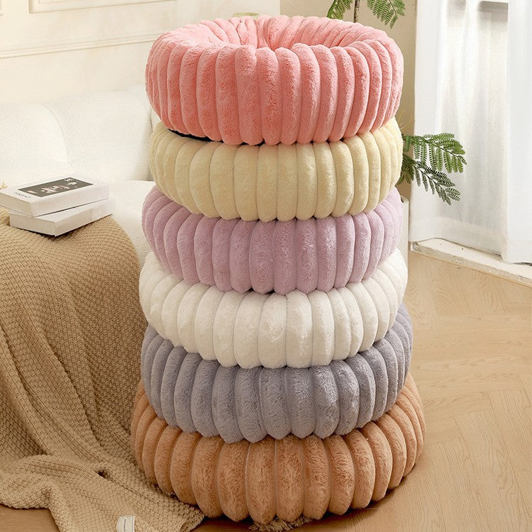 Khaki Plush Pet Bed - 40cm Round Dog & Cat Mat, Cozy PP Cotton Filled, Comfortable Pet Supplies