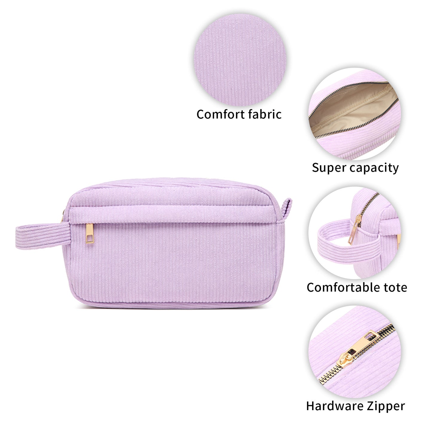 Purple 2-pcs Corduroy Pencil Case - Large Capacity Storage Bag