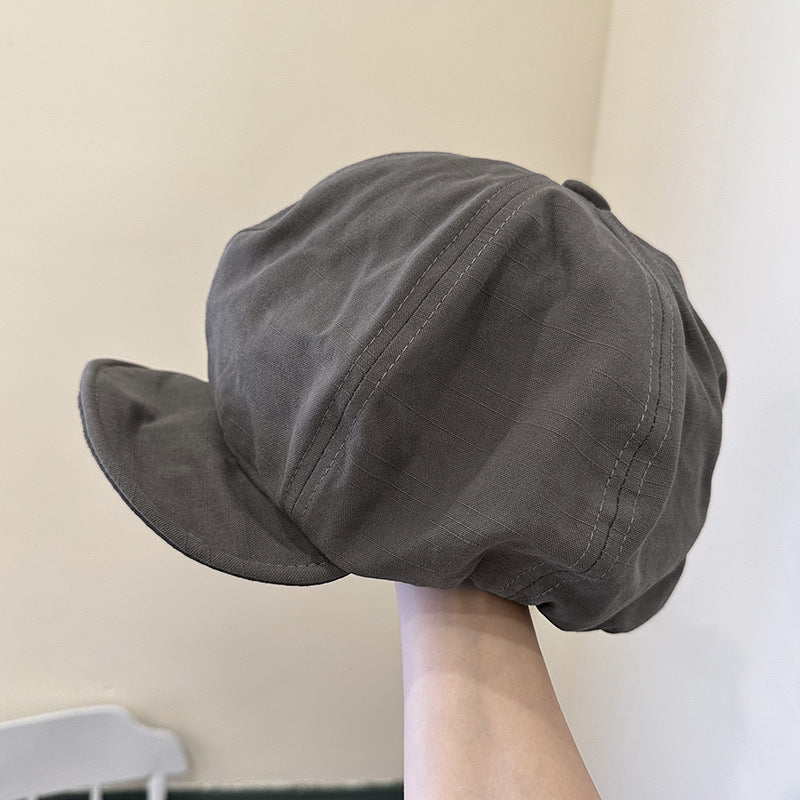 Grey Women's Vintage Style Baker Boy Cap - Soft Cotton Linen Blend