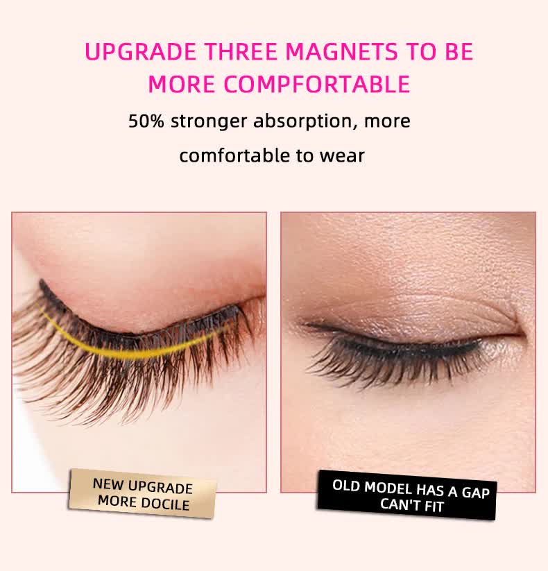 Style 2 Black Magnetic False Eyelashes Kit - 3 Pairs with Applicator Clip and Mirror Case